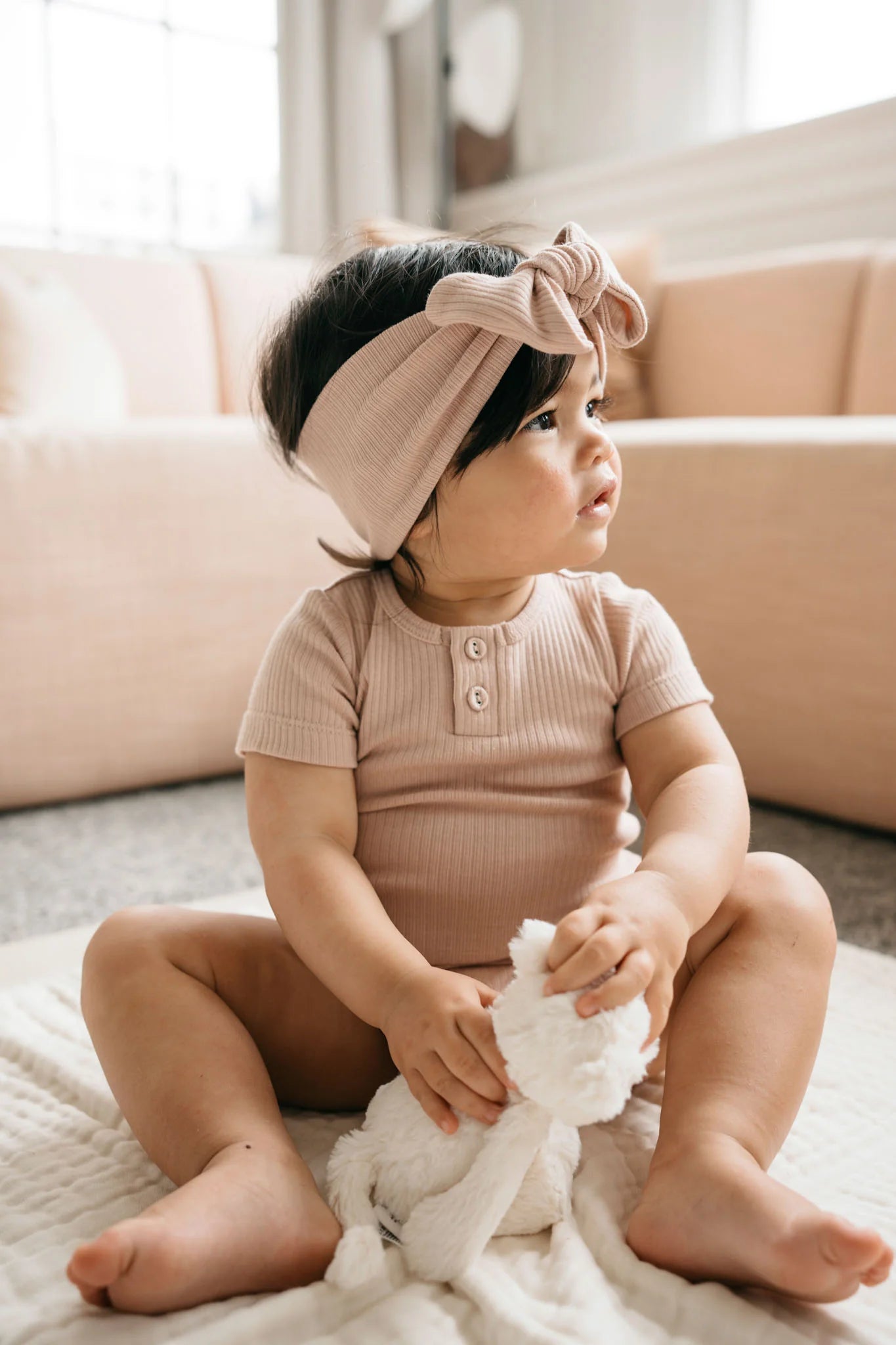 Organic Cotton Modal Darcy Rib Tee Bodysuit - Dusky Rose