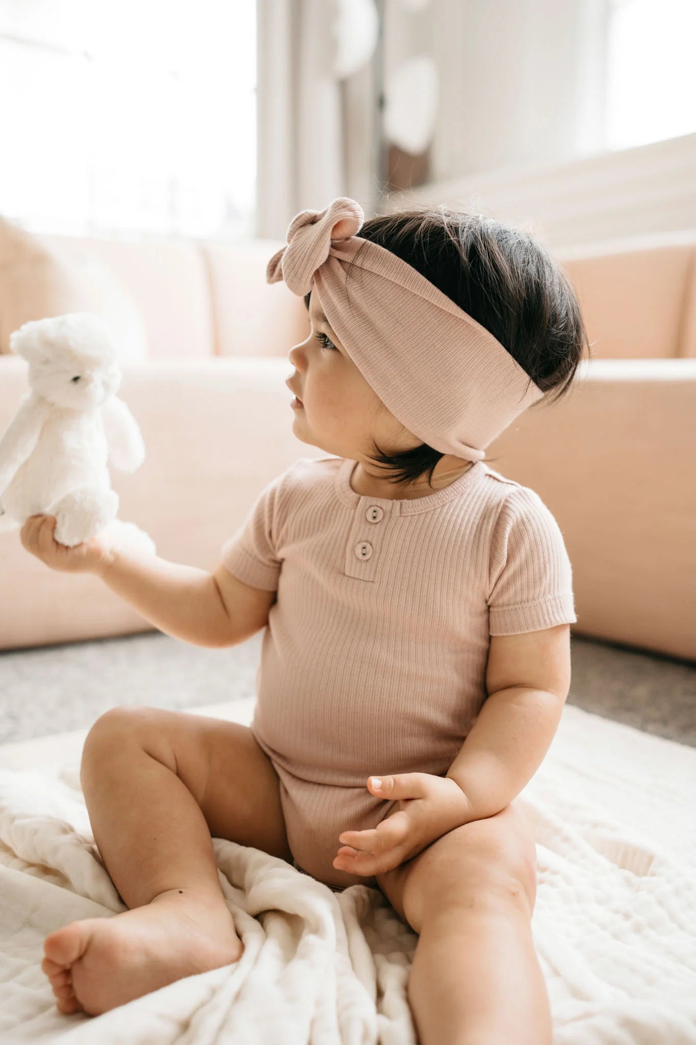 Organic Cotton Modal Darcy Rib Tee Bodysuit - Dusky Rose