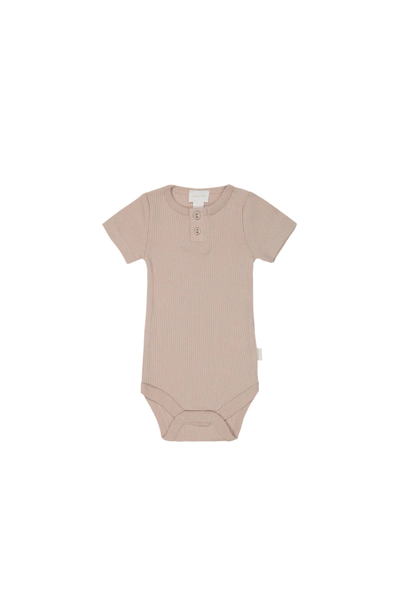 Organic Cotton Modal Darcy Rib Tee Bodysuit - Dusky Rose