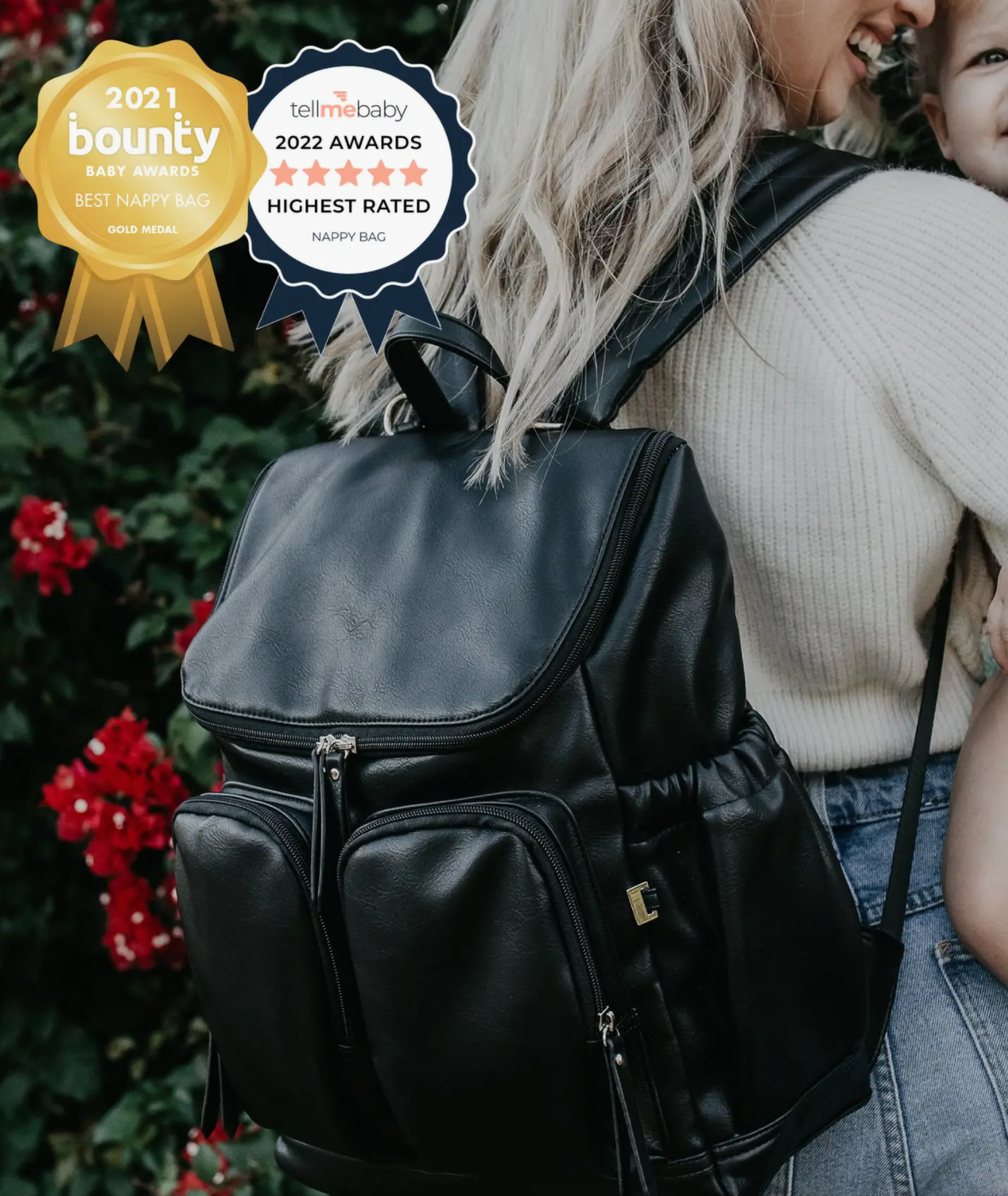OiOi Faux Leather Nappy Backpack- BLACK