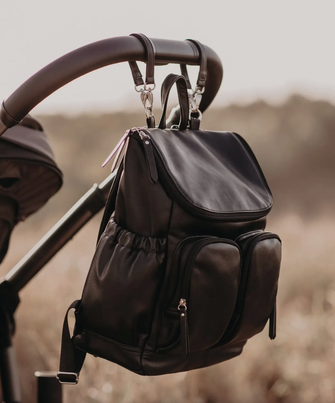 OiOi Faux Leather Nappy Backpack- BLACK