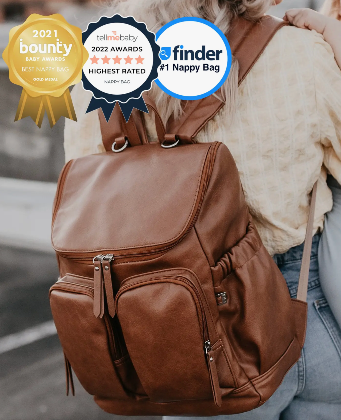OiOi Faux Leather Nappy Backpack- Tan