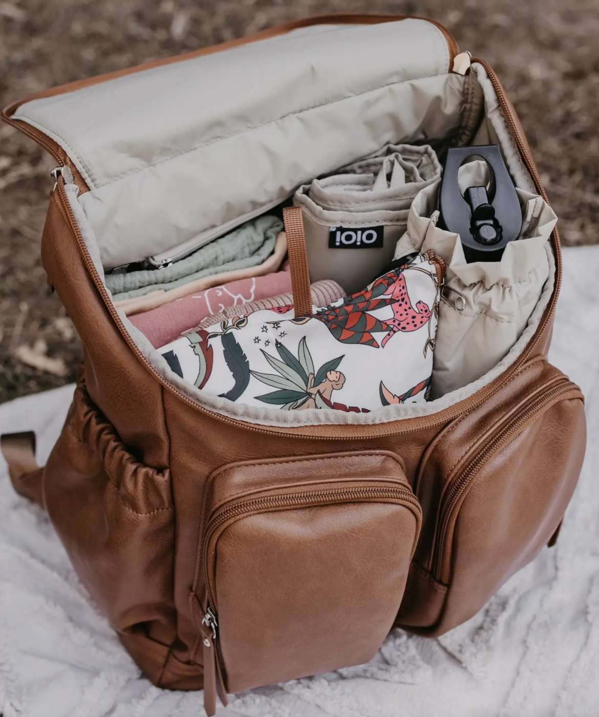 OiOi Faux Leather Nappy Backpack- Tan